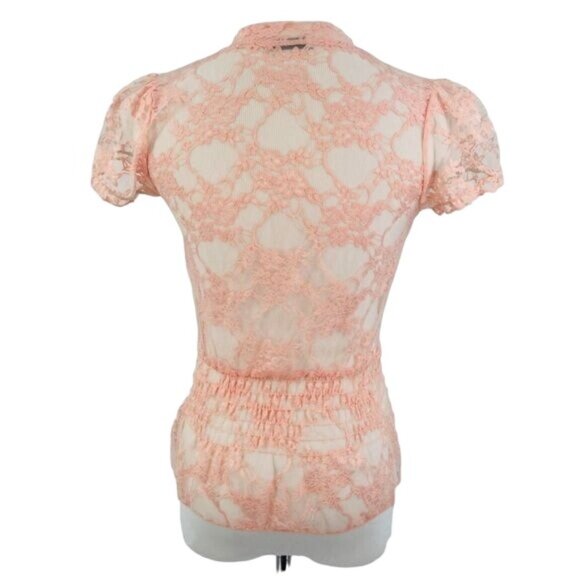 VTG Peach Sheer Lace Top | Coquette Boho Indie Sleaze Fairycore Balletcore Siren - Picture 8 of 13